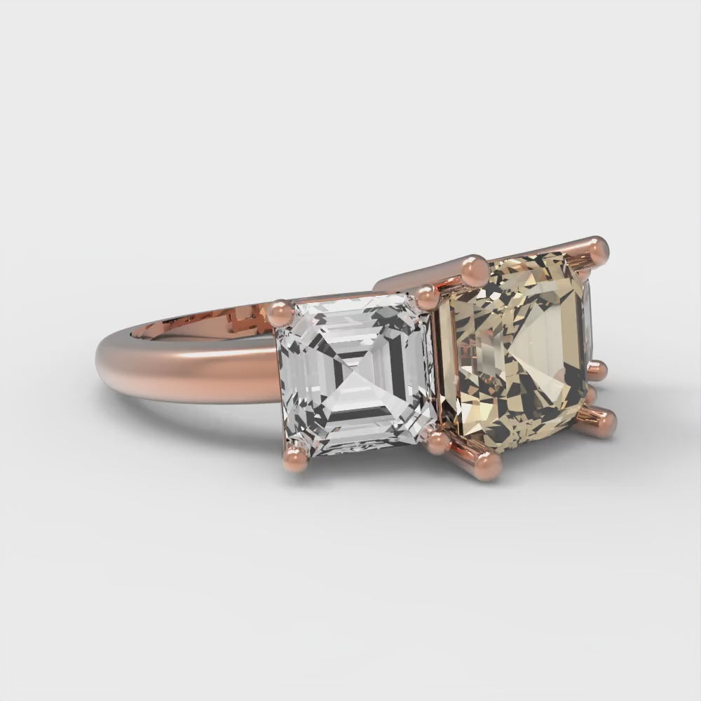 4 cttw Natural Morganite Three-Stone Engagement Ring - Solid Gold (Square Emerald Cut,7.0X7.0mm)