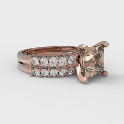 2.63 cttw Princess Cut Yellow Moissanite Bridal Set - Solid Rose Gold Engagement Ring & Wedding Band