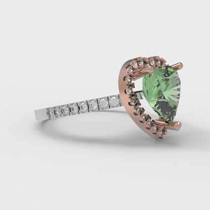 2.285 cttw Zirconia Simulated Green Diamond Hidden Halo Engagement Ring - Solid White/Rose Gold (VVS1, Heart Cut,8mm)