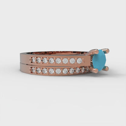 0.86 cttw Round Cut Simulated Turquoise Bridal Set - Solid Rose Gold Engagement Ring & Wedding Band
