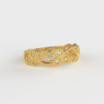 0.17 cttw Natural Peridot Round Cut Yellow Gold Eternity Wedding Band