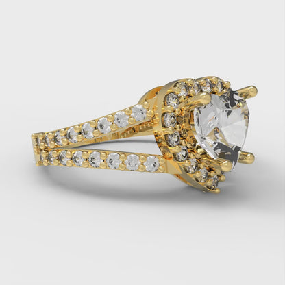 1.49 cttw White Sapphire Hidden Halo Engagement Ring - Solid Yellow Gold (VVS1, Heart Cut,6.5mm)