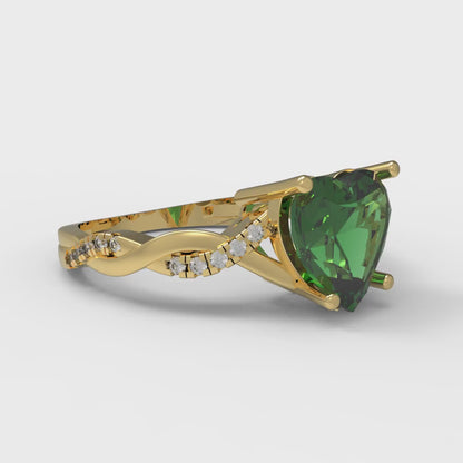 2.1 cttw Simulated Emerald Solitaire with Zirconia Simulated Diamond Accents Engagement Ring - Solid Gold (Heart Cut,8mm)