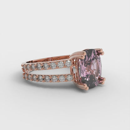 3.48 cttw Zirconia Simulated Pink Diamond Solitaire with Zirconia Simulated Diamond Accents Engagement Ring - Solid Gold (VVS1, Long Cushion Cut,9x7mm)