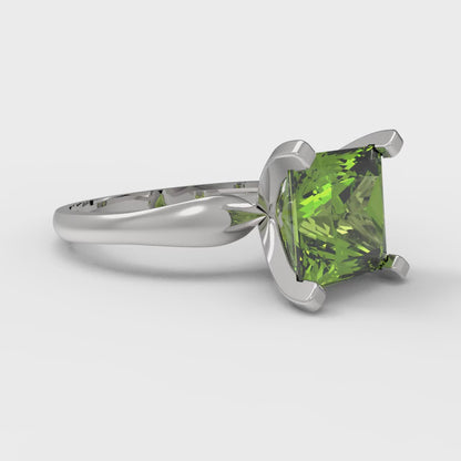 2.5 cttw Natural Peridot Solitaire  Engagement Ring - Solid White Gold (VVS1, Princess Cut,7.5mm)