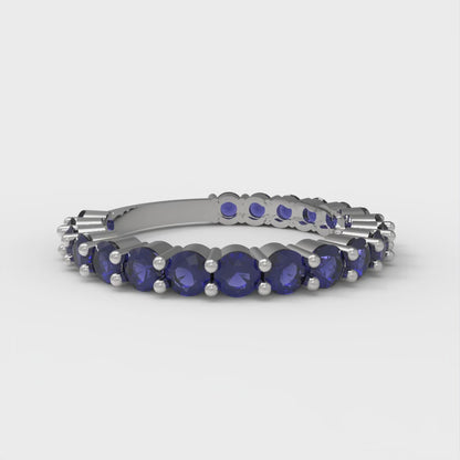 1.2 cttw Simulated Blue Sapphire Round Cut White Gold Eternity Wedding Band