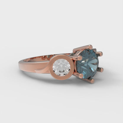 1.72 cttw Natural London Blue Topaz Three-Stone Engagement Ring - Solid Rose Gold (VVS1, Round Cut,6.5mm)