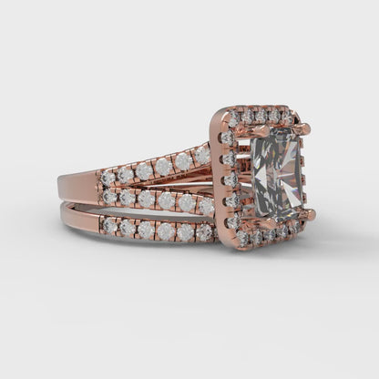 1.72 cttw Emerald Cut Zirconia Simulated Diamond Bridal Set - Solid Rose Gold Engagement Ring & Wedding Band