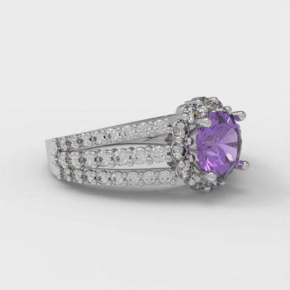 1.83 cttw Simulated Alexandrite Hidden Halo Engagement Ring - Solid Gold (Round Cut,6.5mm)