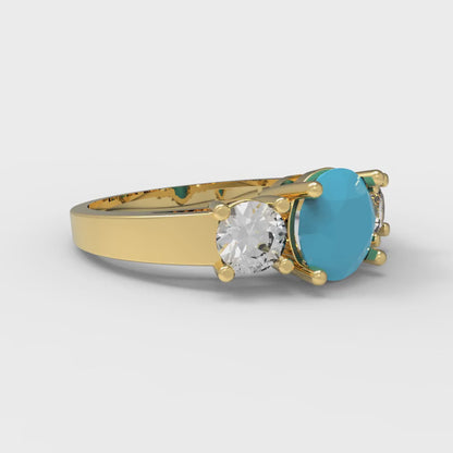 1.5 cttw Simulated Turquoise Three-Stone Engagement Ring - Solid Gold (Round Cut,6.5mm)