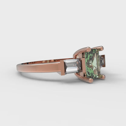 0.8 cttw Zirconia Simulated Green Diamond Three-Stone Engagement Ring - Solid Gold (VVS1, Emerald Cut,6x4mm)