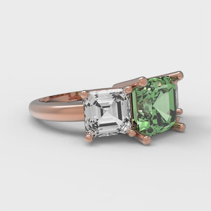 4 cttw Zirconia Simulated Green Diamond Three-Stone Engagement Ring - Solid Gold (VVS1, Square Emerald Cut,7.0X7.0mm)