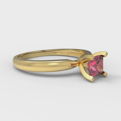 0.5 cttw Simulated Pink Tourmaline Solitaire  Engagement Ring - Solid Yellow Gold (VVS1, Princess Cut,4mm)