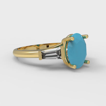 2.5 cttw Simulated Turquoise Three-Stone Engagement Ring - Solid Gold (Oval Cut,9x7mm)