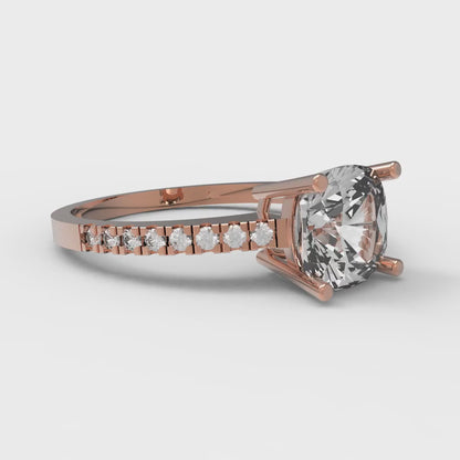 2.7 cttw White Sapphire Solitaire with Zirconia Simulated Diamond Accents Engagement Ring - Solid Gold (Cushion Cut,6.5mm)