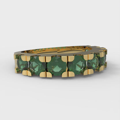 1.53 cttw Simulated Emerald Round Cut Yellow Gold Eternity Wedding Band