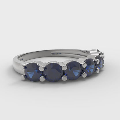 1.19 cttw Simulated Blue Sapphire Round Cut White Gold Eternity Wedding Band