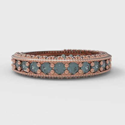 1.44 cttw Natural London Blue Topaz Round Cut Rose Gold Eternity Wedding Band