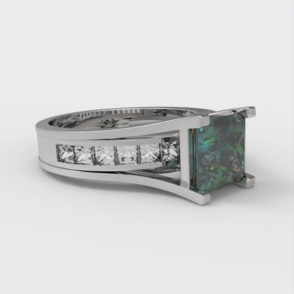 2.28 cttw Princess Cut Blue Moissanite Bridal Set - Solid White Gold Engagement Ring & Wedding Band