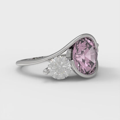 3.5 cttw Zirconia Simulated Pink Diamond Three-Stone Engagement Ring - Solid White Gold (VVS1, Round Cut,8.0mm)