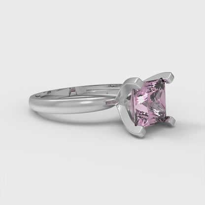 1.5 cttw Zirconia Simulated Pink Diamond Solitaire  Engagement Ring - Solid Gold (VVS1, Princess Cut,6.5mm)