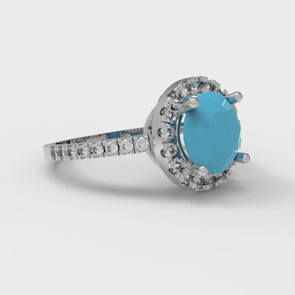 1.8 cttw Simulated Turquoise Hidden Halo Engagement Ring - Solid Gold (Round Cut,7.5mm)