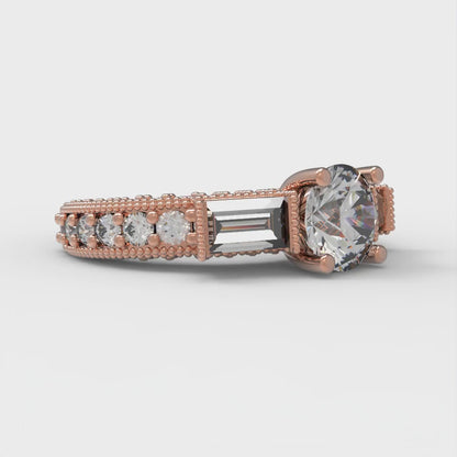 2.33 cttw Moissanite Three-Stone Engagement Ring - Solid Rose Gold (VVS1, Round Cut,6.5mm)