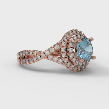 1.3125 cttw Natural Sky Blue Topaz Solitaire with Zirconia Simulated Diamond Accents Engagement Ring - Solid Gold (Round Cut,6mm)