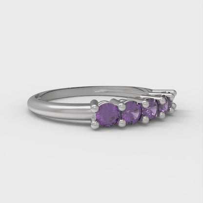 0.35 cttw Natural Amethyst Round Cut White Gold Eternity Wedding Band