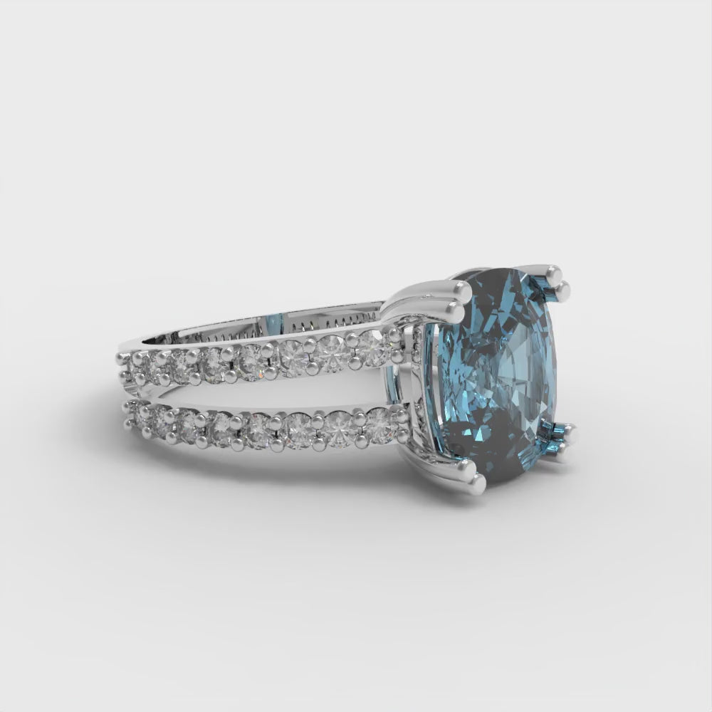 3.48 cttw Natural Aquamarine Solitaire with Zirconia Simulated Diamond Accents Engagement Ring - Solid Gold (Long Cushion Cut,9x7mm)