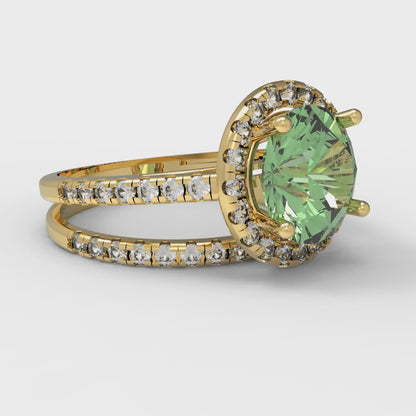 2.52 cttw Round Cut Simulated Green Diamond Bridal Set - Solid Yellow Gold Engagement Ring & Wedding Band