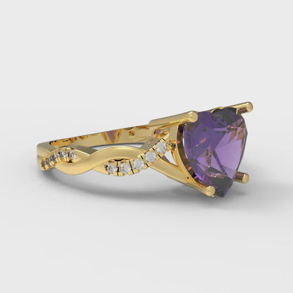 2.1 cttw Natural Amethyst Solitaire with Zirconia Simulated Diamond Accents Engagement Ring - Solid Gold (Heart Cut,8mm)