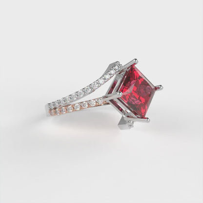 2.3075 cttw Simulated Pink Tourmaline Solitaire with Zirconia Simulated Diamond Accents Engagement Ring - Solid White/Rose Gold (VVS1, Princess Cut,7.0mm)