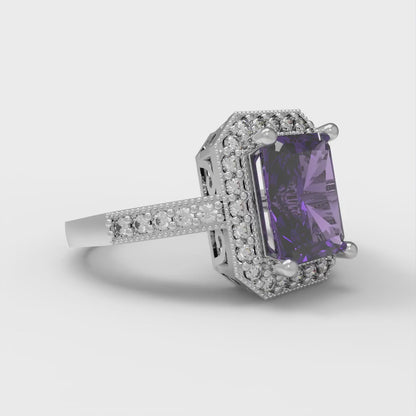 2.78 cttw Natural Amethyst Hidden Halo Engagement Ring - Solid Gold (Emerald Cut,8.5x6.5mm)