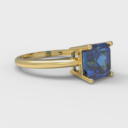 1.5 cttw Simulated Tanzanite Solitaire  Engagement Ring - Solid Gold (Asscher Cut,6.5mm)