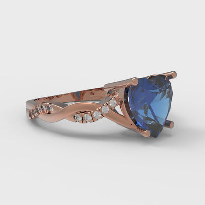 2.1 cttw Simulated Tanzanite Solitaire with Zirconia Simulated Diamond Accents Engagement Ring - Solid Gold (Heart Cut,8mm)