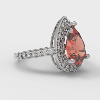 2.36 cttw Zirconia Simulated Red Diamond Hidden Halo Engagement Ring - Solid Gold (VVS1, Pear Cut,10x7mm)