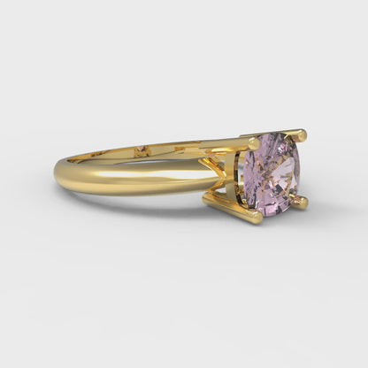 1 cttw Zirconia Simulated Pink Diamond Solitaire  Engagement Ring - Solid Yellow Gold (VVS1, Cushion Cut,6mm)