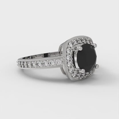 1.335 cttw Natural Onyx Solitaire with Zirconia Simulated Diamond Accents Engagement Ring - Solid Gold (Round Cut,6.5mm)