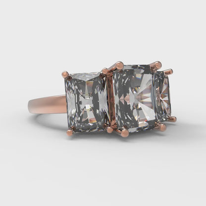 4 cttw Moissanite Three-Stone Engagement Ring - Solid Rose Gold (VVS1, Emerald Cut,8x6mm)