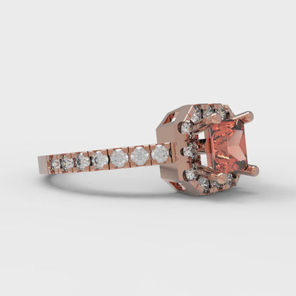 0.89 cttw Zirconia Simulated Red Diamond Hidden Halo Engagement Ring - Solid Gold (VVS1, Princess Cut,4.5mm)