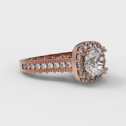 2.37 cttw White Sapphire Hidden Halo Engagement Ring - Solid Gold (Round Cut,7.5mm)