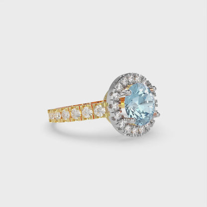 1.86 cttw Natural Swiss Blue Topaz Hidden Halo Engagement Ring - Solid White/Yellow Gold (VVS1, Round Cut,7.5mm)