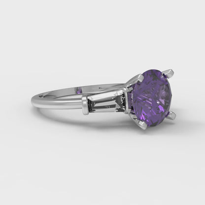 2 cttw Natural Amethyst Three-Stone Engagement Ring - Solid Gold (Round Cut,7.5mm)
