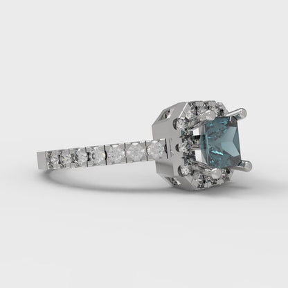 0.89 cttw Natural London Blue Topaz Hidden Halo Engagement Ring - Solid Gold (Princess Cut,4.5mm)