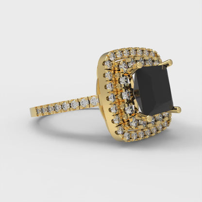 2.07 cttw Natural Onyx Hidden Halo Engagement Ring - Solid Yellow Gold (VVS1, Princess Cut,6.5mm)