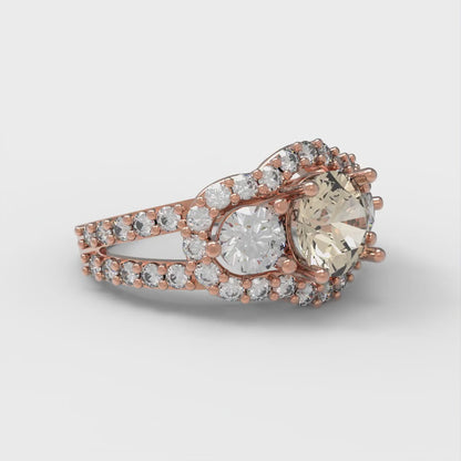 2.16 cttw Natural Morganite Three-Stone Engagement Ring - Solid Gold (Round Cut,6.5mm)