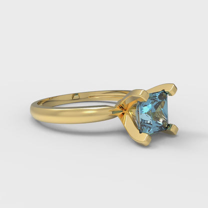 1 cttw Natural Sky Blue Topaz Solitaire  Engagement Ring - Solid Gold (Princess Cut,5.5mm)