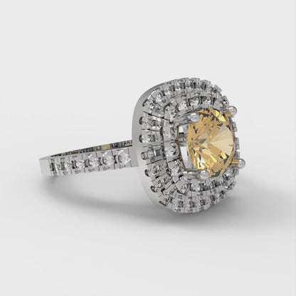 1.615 cttw Zirconia Simulated Champagne Diamond Solitaire with Zirconia Simulated Diamond Accents Engagement Ring - Solid White Gold (VVS1, Round Cut,6.5mm)