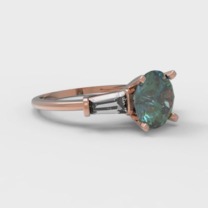 2 cttw Blue Moissanite Three-Stone Engagement Ring - Solid Gold (Round Cut,7.5mm)